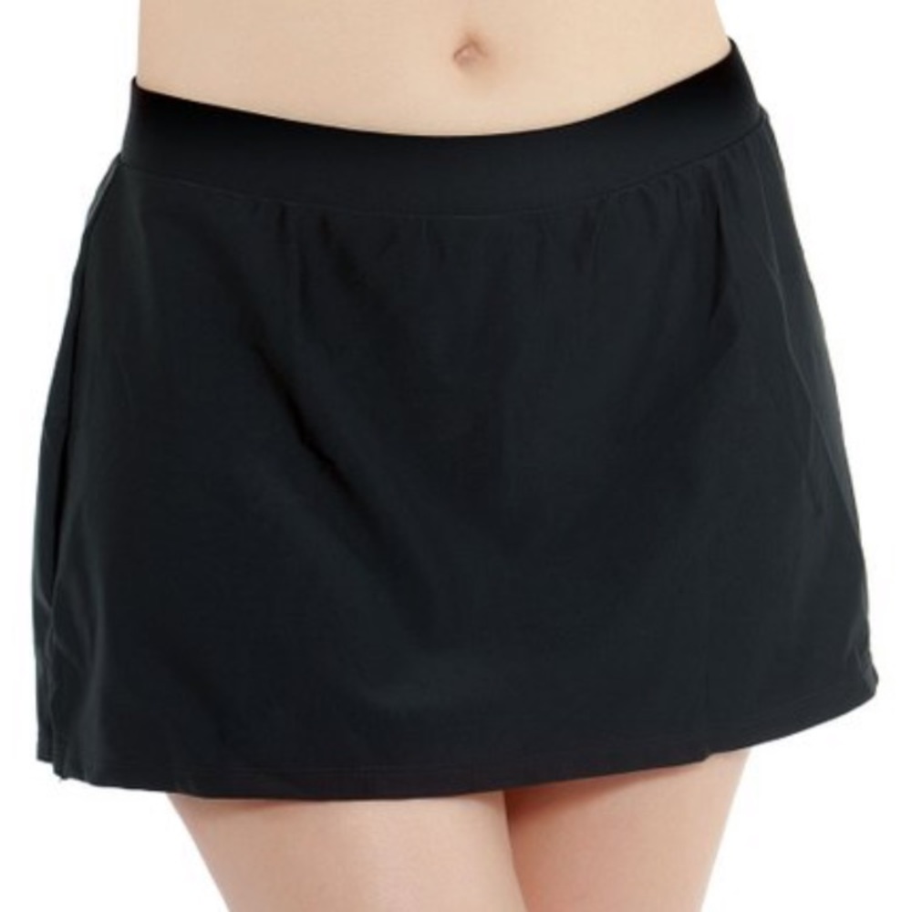 Beach Diva Banded Black Swimsuit Skirt Bottoms